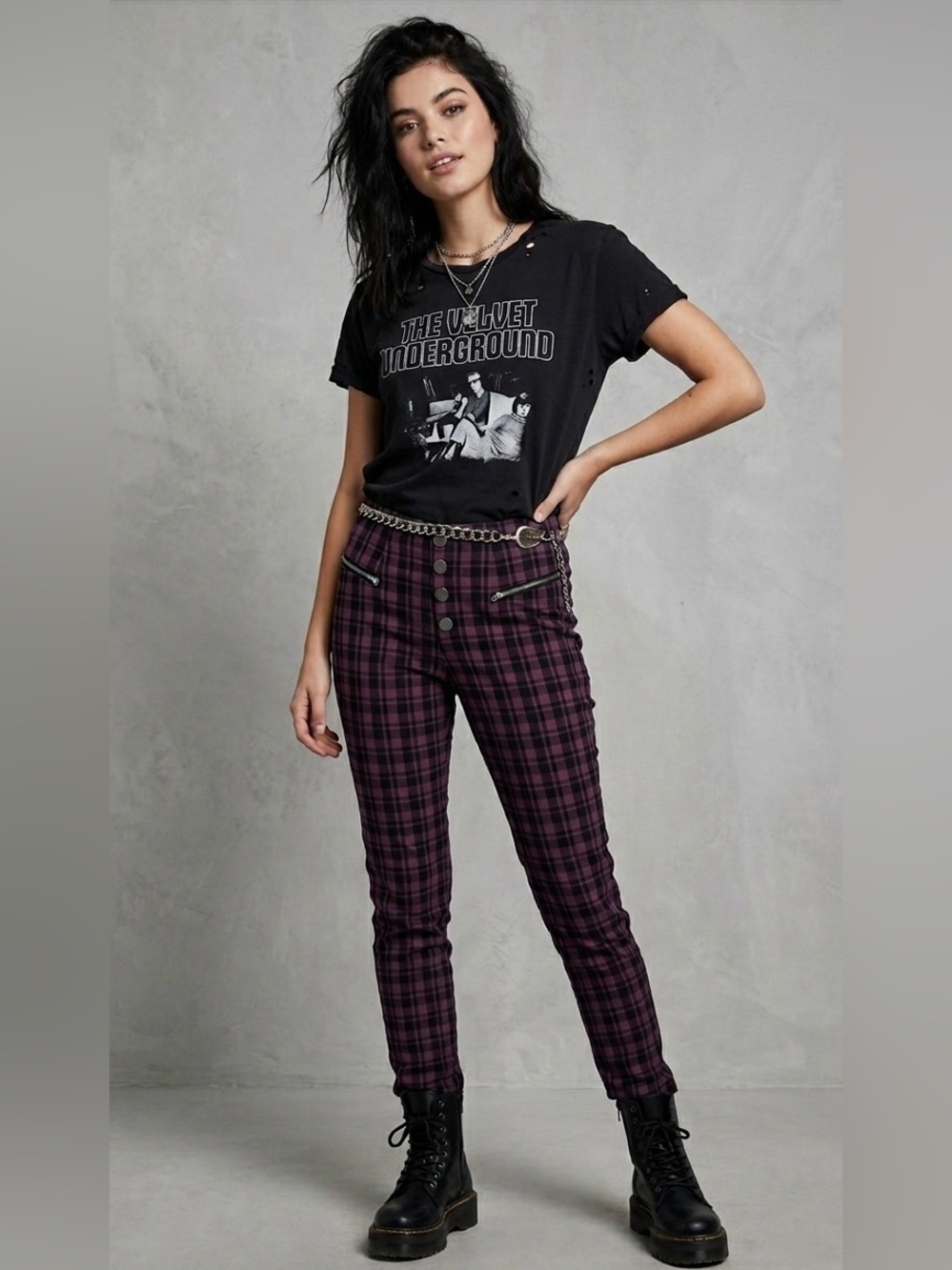 Chocolate USA Pants Plaid Purple and Black Size 26